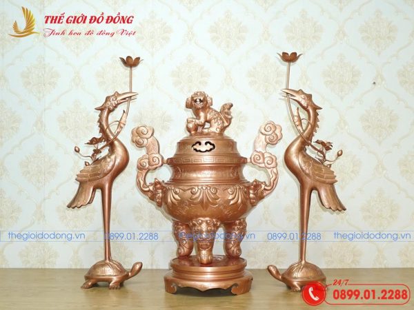 vộ tam sự hạc họa tiết sòi đồng đỏ nguyên bản cao 50cm - 01