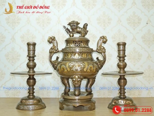 bộ tam sự nến hạo tiết rồng đồng đỏ kham tam khí cao 60cm-01