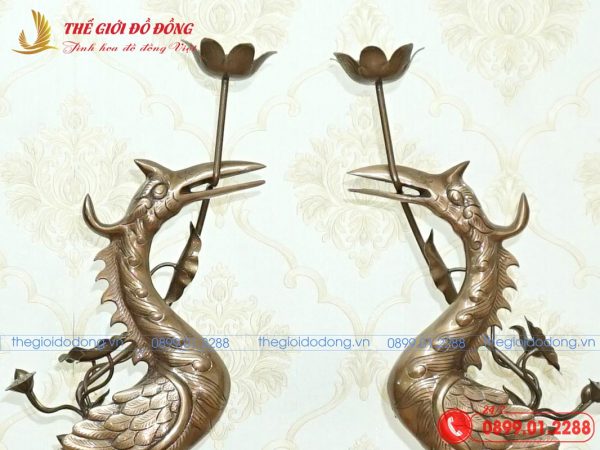 đôi hạc thờ cúng đồng đỏ mộc cao 50cm - 02