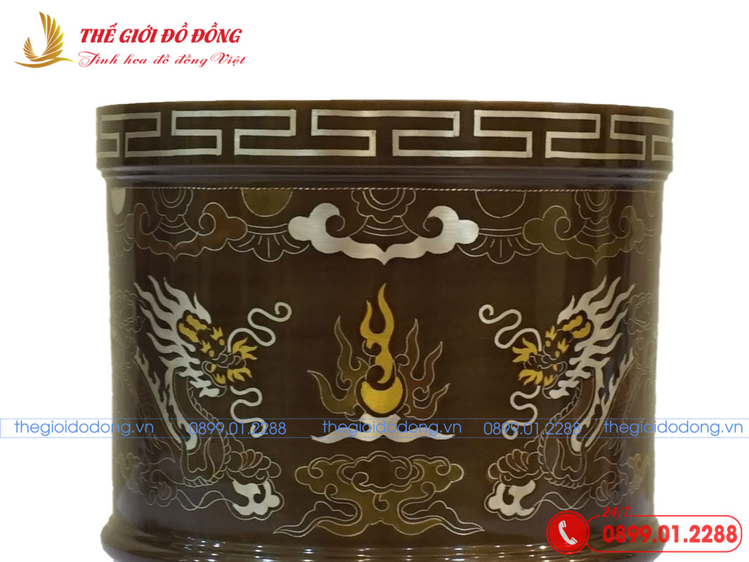 bát hương đồng đỏ khảm ngũ sắc - 06