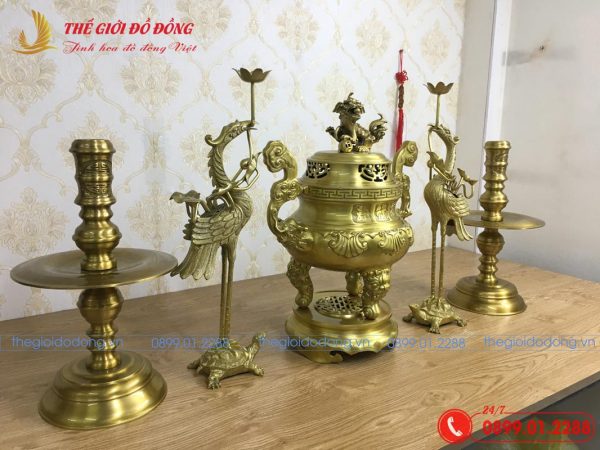 bộ ngũ sự hoa văn sòi màu vàng đậm cao 50cm - 04