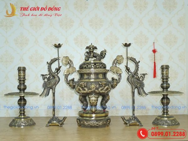 bộ ngũ sự rồng xanh cạo cao 60cm - 01