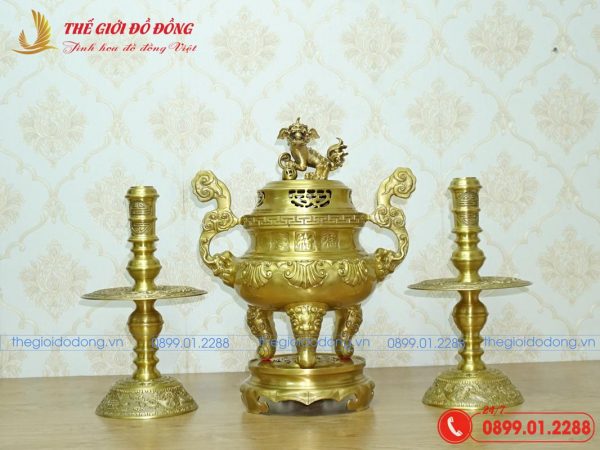 bộ tam sự dơi đào nến hoa văn màu vàng đậm cao 50cm - 01