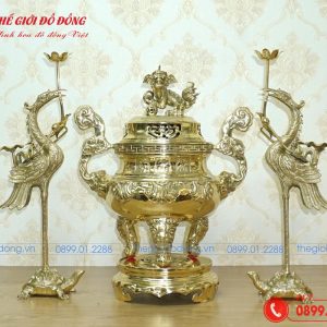 bộ tam sự sòi hạc màu vàng bóng cao 50cm - 01