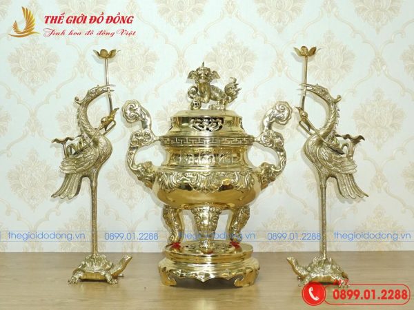 bộ tam sự sòi hạc màu vàng bóng cao 50cm - 01