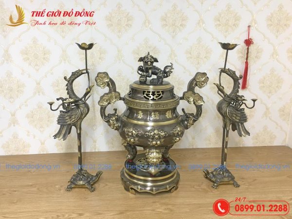 tam sự hạc đỉnh dơi đào màu xanh cạo cao 60cm - 03