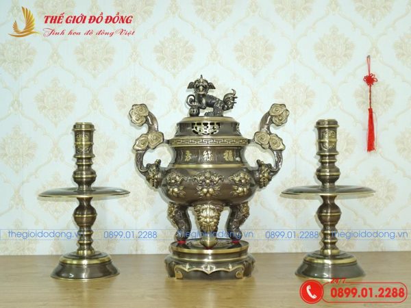 bộ tam sự nến đỉnh dơi đào màu xanh cạo cao 60cm - 01