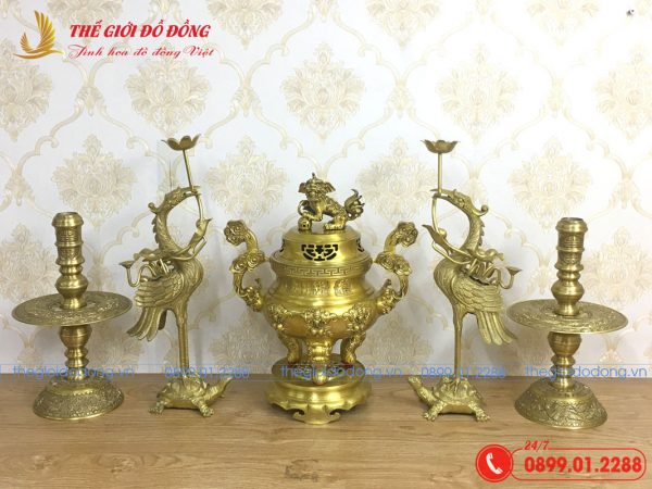 bộ ngũ sự đỉnh dơi đào cao 40cm màu vàng đậm 02