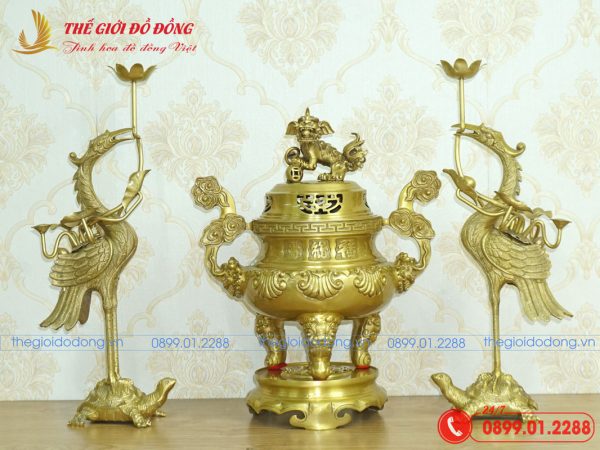 bộ tam sự hạc đỉnh sòi cao 40cm - 01