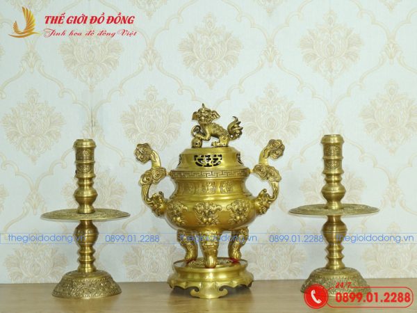 bộ tam sự nến đỉnh dơi đào màu vàng đậm cao 40cm - 01