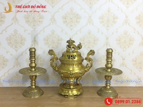 bộ tam sự nến đỉnh dơi đào màu vàng đậm cao 40cm - 02